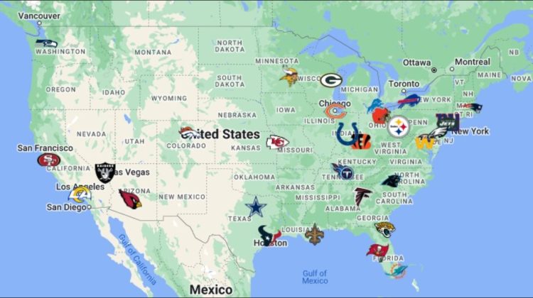 NFL Teams Map with Logos | NFL Teams Location - FTS DLS KITS