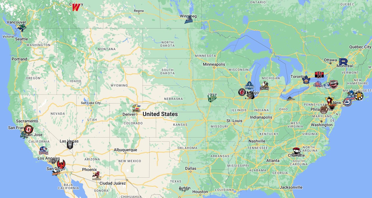 AHL Teams Map