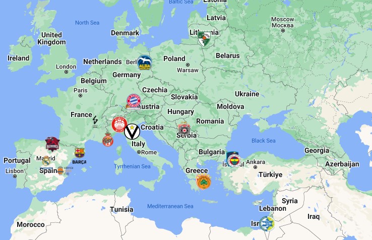 Euro League Teams Map