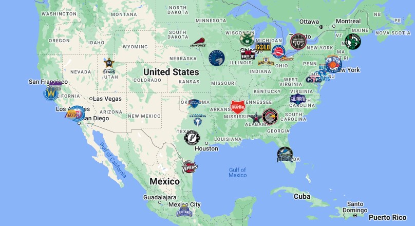 NBA G League Teams Map