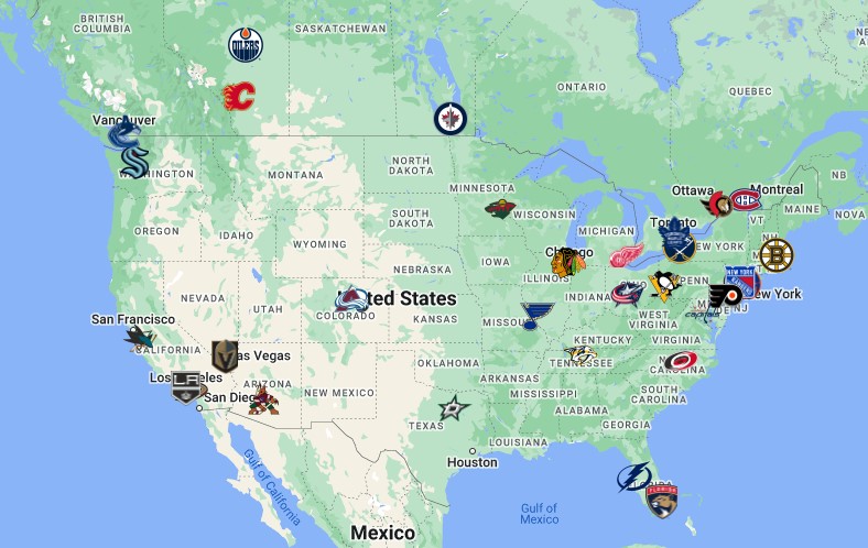NHL Teams Map