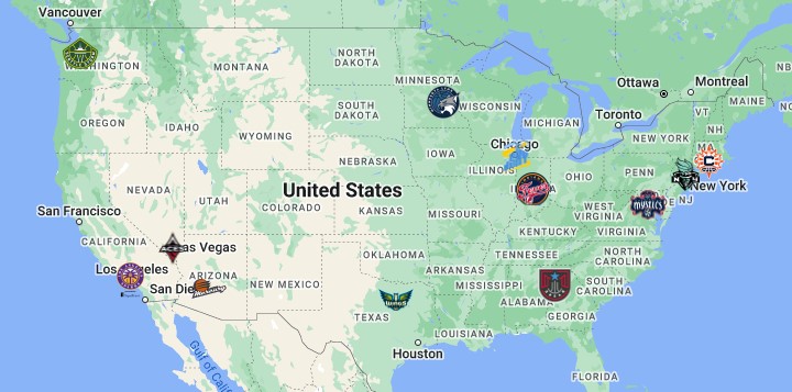 WNBA Teams Map