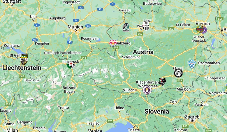 Austrian Bundesliga Teams Map