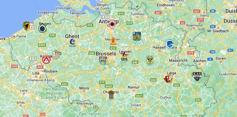 Belgian Pro League Teams Map With Logos Belgian Pro League Teams   Belgian Pro League Teams Map 768x378 