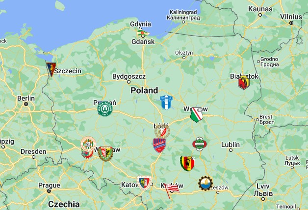 Ekstraklasa Teams Map