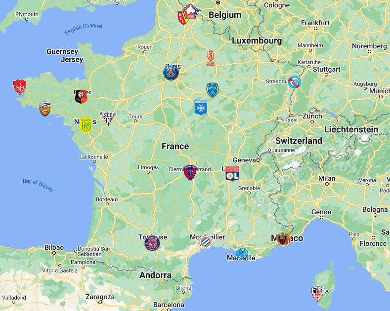 Ligue 1 Teams Map