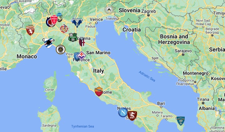 Serie A Teams Map