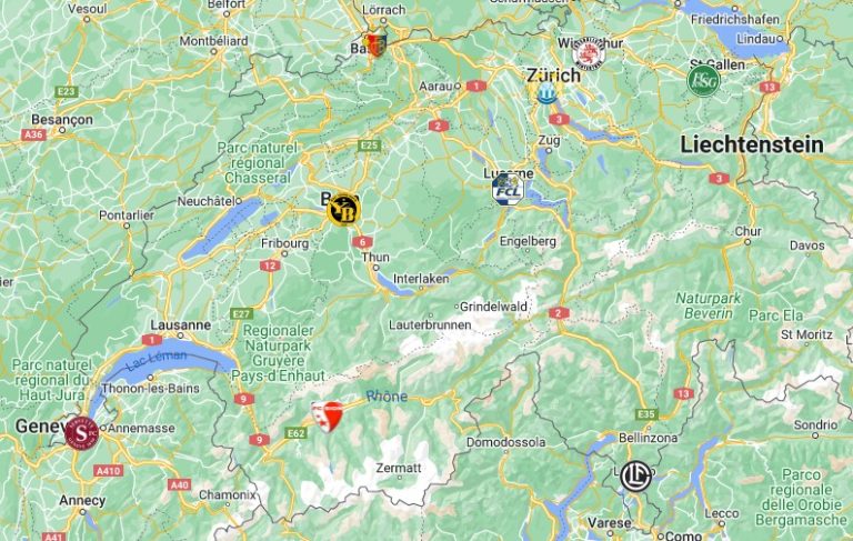 Swiss Super League Teams Map with logos | Swiss Super League Teams ...