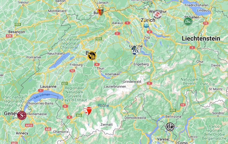 Swiss Super League Teams Map