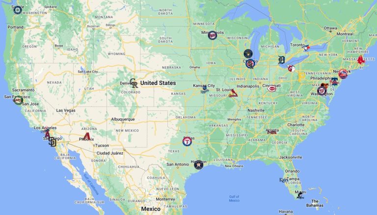 MLB Teams Map with logos | MLB Teams Location - FTS DLS KITS