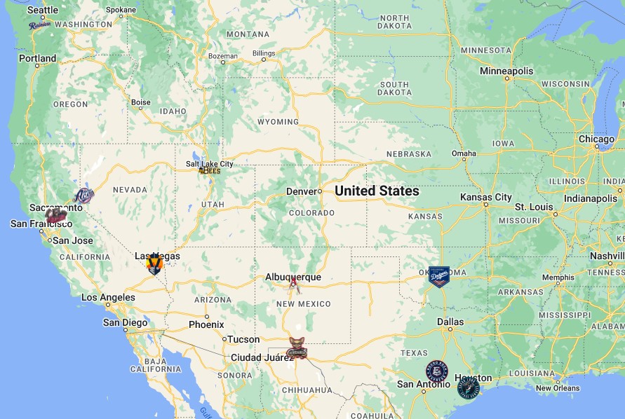Pacific Coast League Teams Map