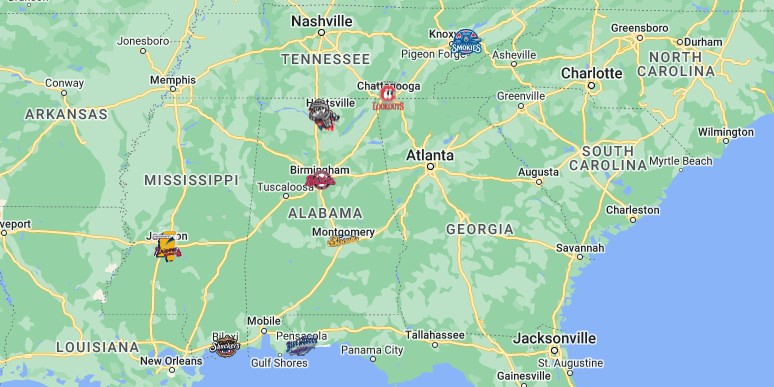 Southern League Teams Map